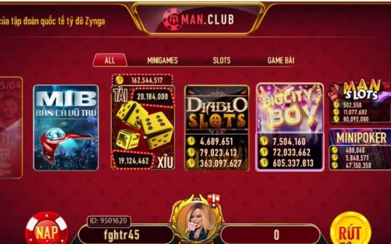 Giao diện đặc sắc của cổng game MANCLUB